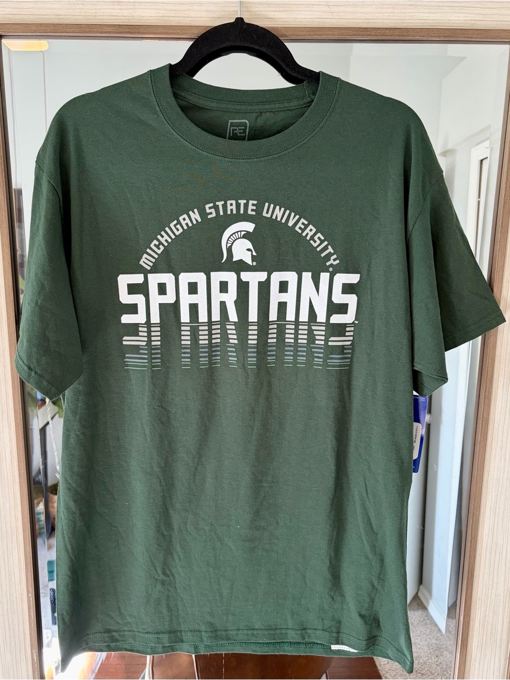Spartans Michigan State Mens Large Green Crew Neck Short Sleeve Football T Shirt